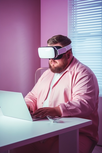 Persoon met een futuristische hightech virtuele realiteitsbril