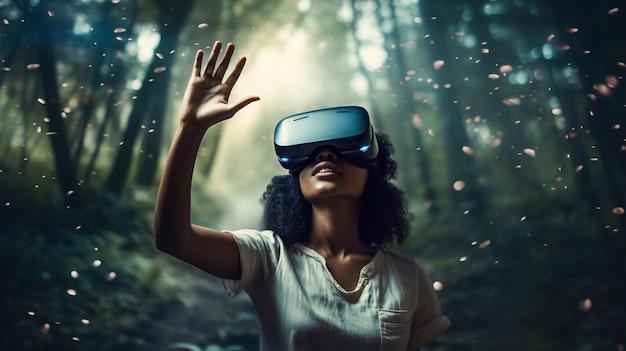 Gratis foto persoon met een vr-bril die metaverse ervaart