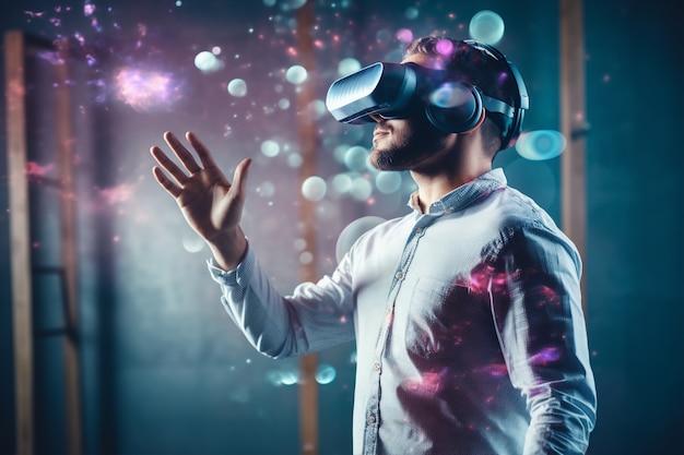 Persoon met een VR-bril die metaverse ervaart