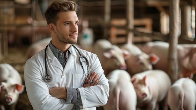 Gratis foto photorealistic scene with person taking care of a pig farm