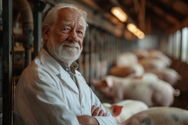 Gratis foto photorealistic scene with person taking care of a pig farm