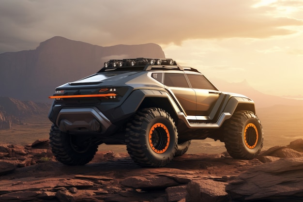 Gratis foto photorealistic view of off-road vehicle with nature terrain and weather conditions