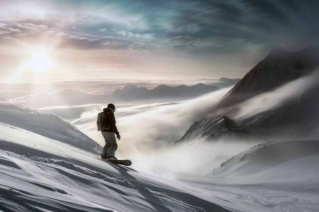 Gratis foto photorealistic wintertime scene with people snowboarding