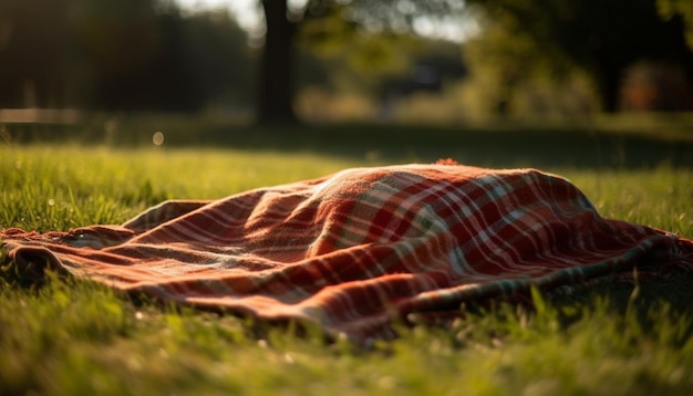 Picknickkleed op groene weide natuurschoon gegenereerd door ai