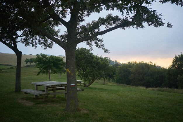 Picknicktafel bij zonsondergang