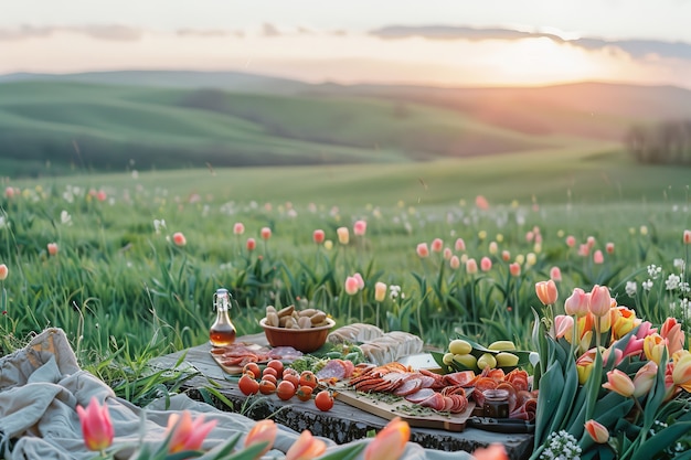 Picniclandschappen in de buitenlucht in de zomer