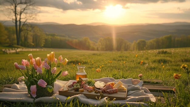 Picniclandschappen in de buitenlucht in de zomer