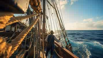 Gratis foto piratenschip dat op zee vaart