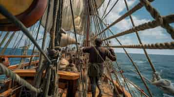 Gratis foto piratenschip dat op zee vaart