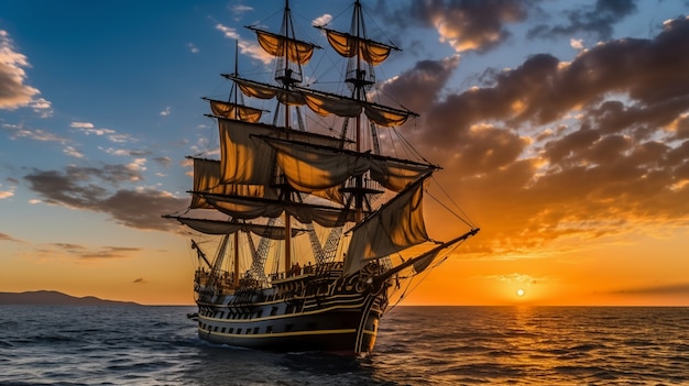 Piratenschip dat op zee vaart