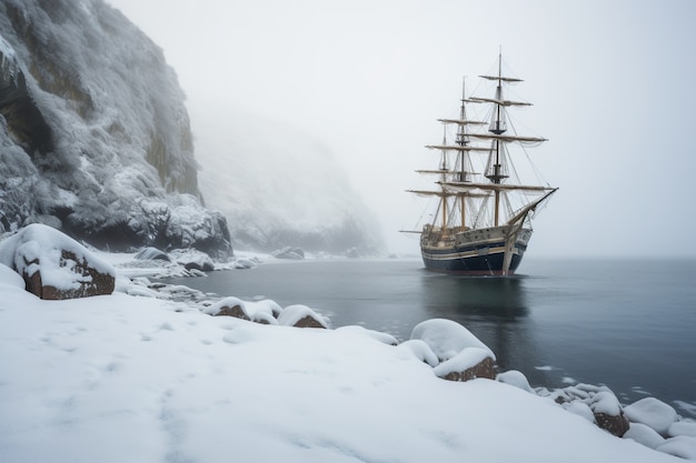 Piratenschip dat op zee vaart