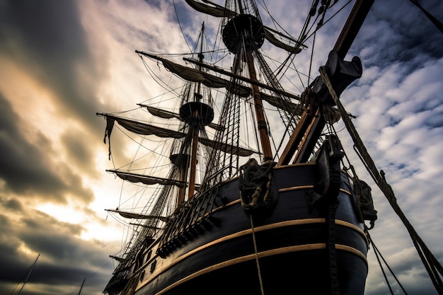 Piratenschip dat op zee vaart