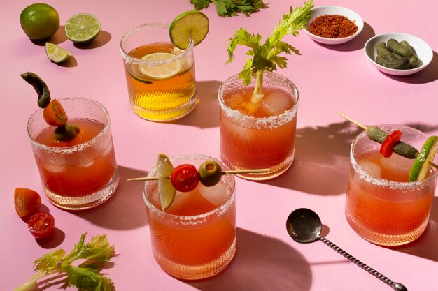 Pittig michelada-drankassortiment op tafel