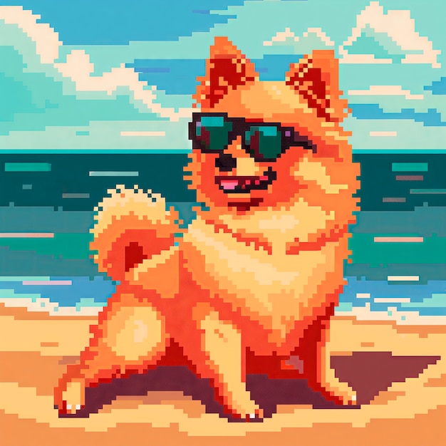 Pixel art stijl scène met schattige hond