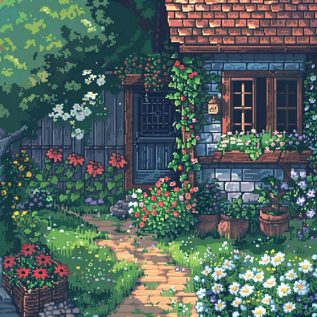 Gratis foto pixel art style floral garden illustration