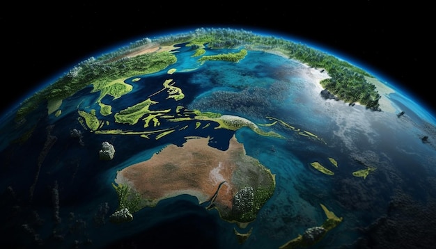 Planeet aarde topografie Een blauwe kaart Illustratie gegenereerd door AI