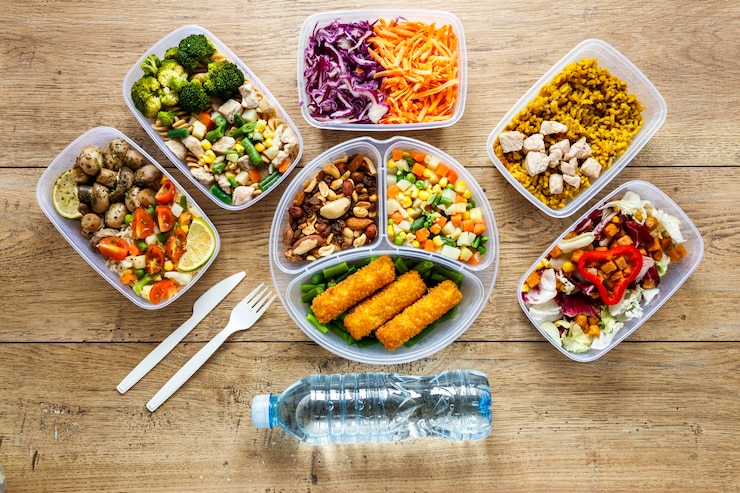 Gratis Foto plat gelegd assortiment van gekookt batchvoedsel