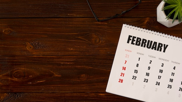 Plat lag bureau februari kalender kopie ruimte