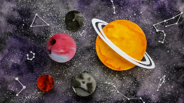 Plat lag samenstelling van creatieve papieren planeten