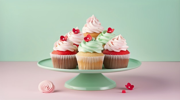 Gratis foto plateau met zoete cupcake-desserts met glazuur erop