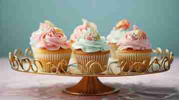 Gratis foto plateau met zoete cupcake-desserts met glazuur erop