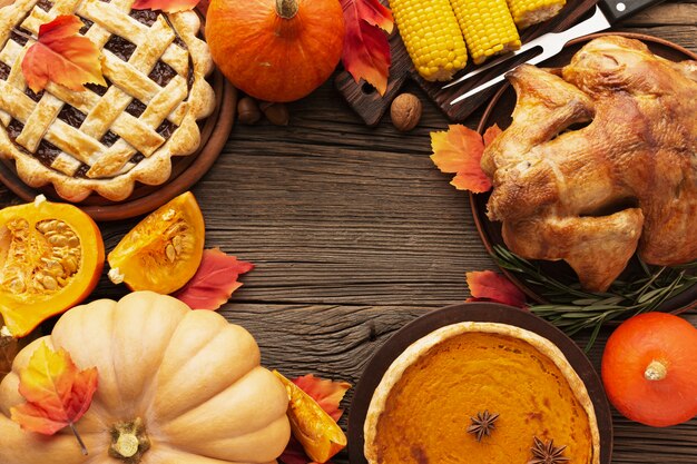 Platliggend frame met heerlijk thanksgiving-eten