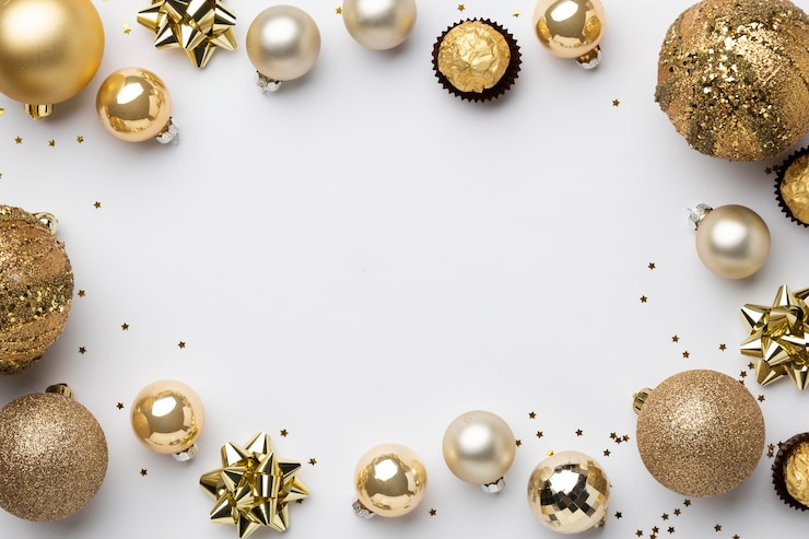 Gratis Foto platliggende feestelijke kerstversieringen met kopieerruimte