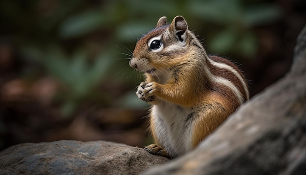 Gratis foto pluizig knaagdier zittend op een boom die gras eet in de herfst gegenereerd door ai