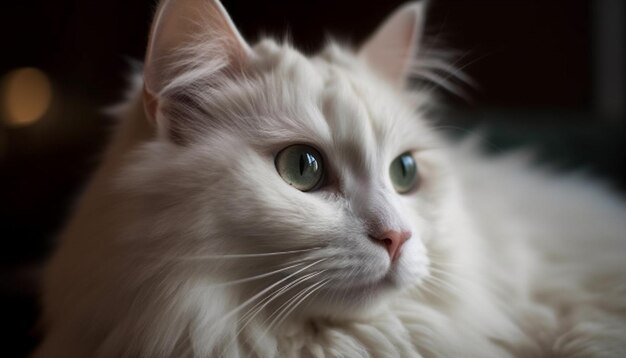 Pluizig Perzisch kitten staren met nieuwsgierige snorharen gegenereerd door AI