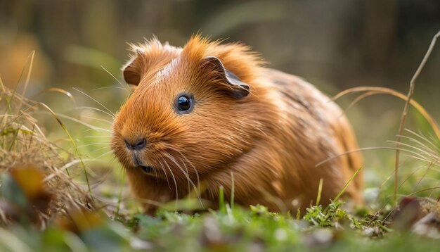 Pluizige cavia zittend op groen gras gegenereerd door AI