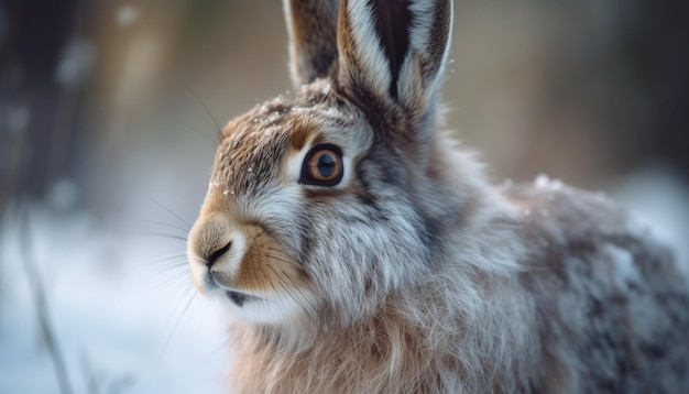 Pluizige konijnenzitting in gras die leuke generatieve AI kijken