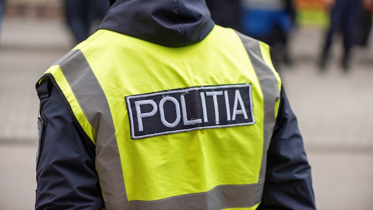 Gratis Foto politieagent en mensen die protesteren voor vervroegde verkiezingen voor het gebouw van het grondwettelijk hof