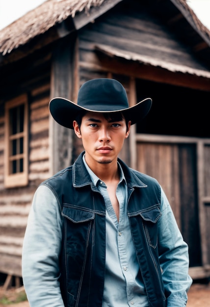 Gratis foto portrait of cowboy with out of focus background