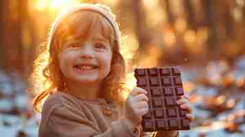 Gratis foto portrait of happy child eating delicious chocolate