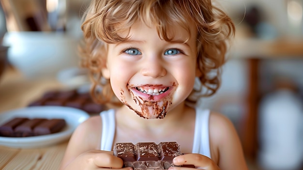 Gratis foto portrait of happy child eating delicious chocolate