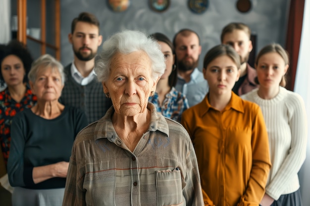 Gratis foto portrait of multi-generational family sharing a house due to unaffordable price increase in the housing market