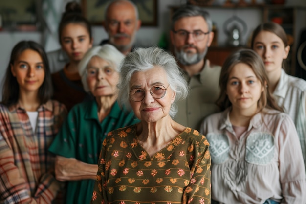 Gratis foto portrait of multi-generational family sharing a house due to unaffordable price increase in the housing market