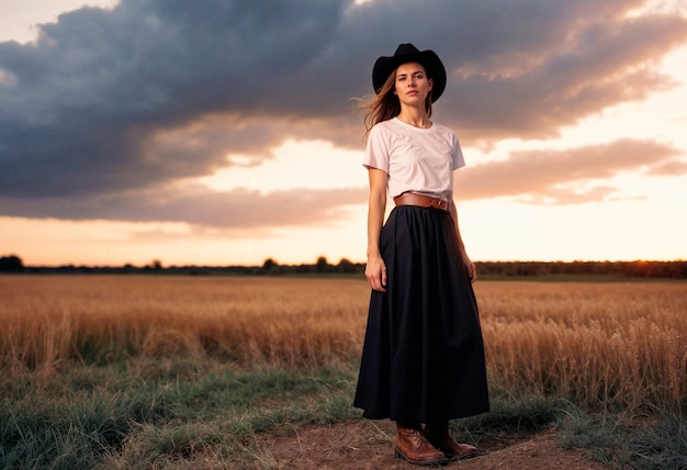 Gratis foto portrait of photorealistic female cowboy at sunset