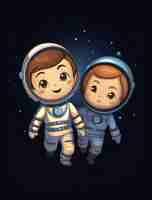 Gratis foto portret in cartoonstijl van twee kinderastronauten
