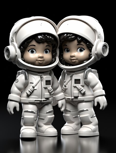 Portret in cartoonstijl van twee kinderastronauten