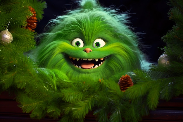 Portret van de groene Grinch cartoon personage