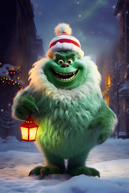 Portret van de groene Grinch cartoon personage