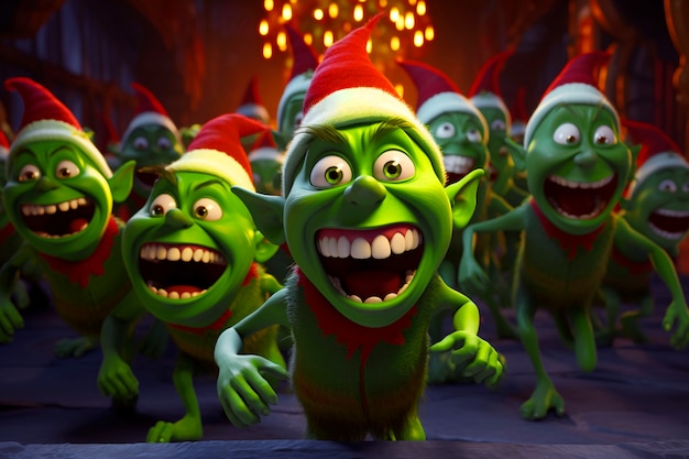 Gratis foto portret van de groene grinch cartoon personages als elven