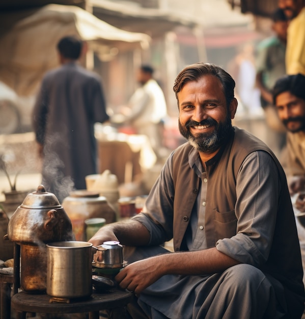 Portret van de Indiase man in de bazaar