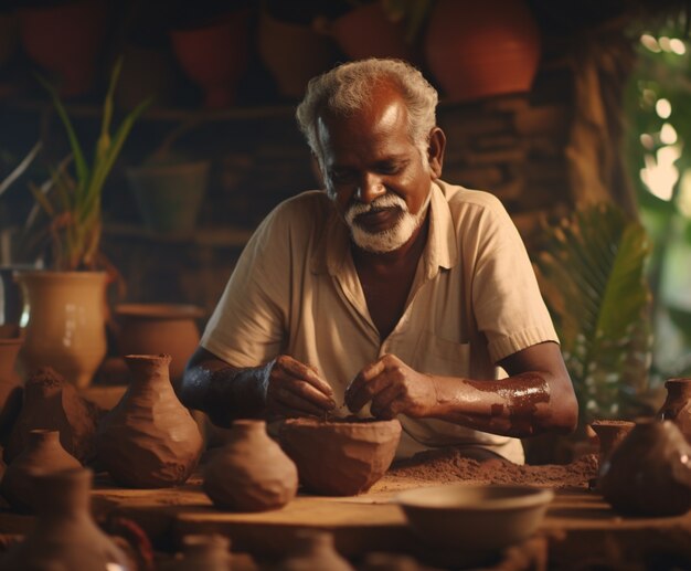 Portret van de Indiase man in de bazaar