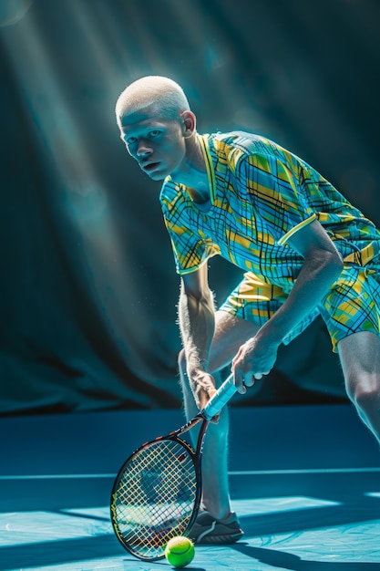 Gratis foto portret van een albino tennisspeler