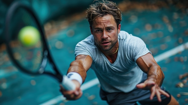 Gratis foto portret van een atletische mannelijke tennisspeler