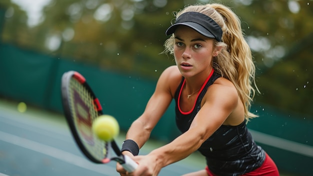 Portret van een atletische vrouwelijke tennisspeler