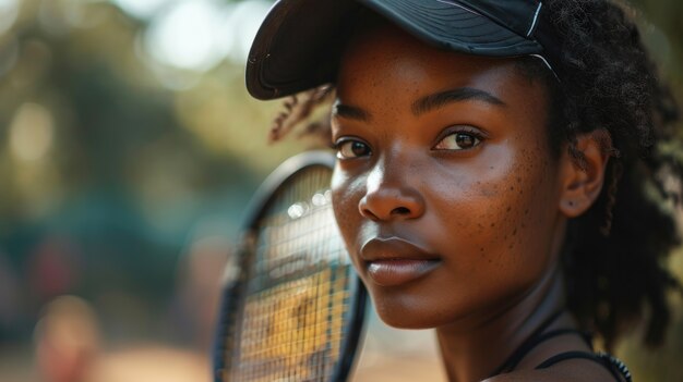 Portret van een atletische vrouwelijke tennisspeler