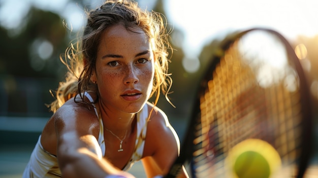 Portret van een atletische vrouwelijke tennisspeler